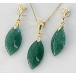 Conjunto Brincos e Colar em Pedra Natural de Quartzo Verde e corrente com banho Ouro 18k.