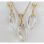 Conjunto Brincos e Colar em Pedra Natural de Cristal Príncipe e corrente com banho Ouro 18k.