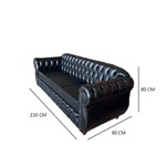 Sofá Chesterfield Conde 3 Lugares 2,20 cm courino premium preto Yasbelly Decor 