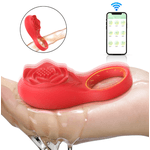 ANEL PENIANO ROSA VERMELHA COM VIBRO VIA BLUETOOTH 