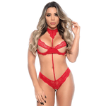 CONJUNTO HOT TULE COM RENDA VERMELHA