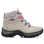 BOTA FEMININA COM C.A 48.067 COURO LEGÍTIMO CINZA E ROSA