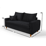 Sofá Baú 3 Lugares Living em Tecido Suede Preto 1,95m