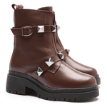 BOTA FEMININA COTURNO EM COURO TRATORADA COM SPIKE 40F126-CAFE