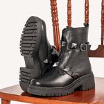 BOTA FEMININA COTURNO EM COURO TRATORADA COM SPIKE 40F126-PRETO