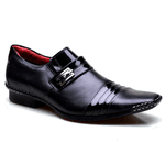 Sapato Social Masculino Calvest em Couro Verniz Preto com Costura Manual - 1750B475A