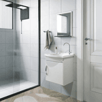 Kit Siena Suspenso 1 Porta 39cm com Armário Rorato, Pia em Mármore Sintético e Espelheira