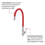Torneira de Mesa Flexível Vermelha Lorenzetti 1177 R27 Bica Alta