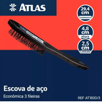 Escova de Aço Econômica 3 Fileiras Atlas