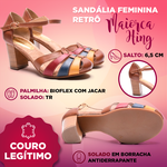 Sandália Feminina Retrô Maiorca Hing em Couro Legítimo - Chocolate/Mostarda/Marinho/Rubi