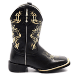 Bota Texana Franca Boots bico quadrado bordado preta 