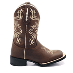 Bota Texana Franca Boots bico quadrado bordado bege 