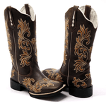 Bota Texana hopper feminina Franca Boots bordada bege 