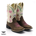 Bota Texana feminina Franca Boots bordada bordada flores 