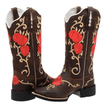 Bota Texana feminina hopper Franca Boots Flores vermelhas 