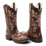 Bota Texana feminina Franca Boots bico quadrado cruz-rosa