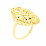Anel Grande Oval Detalhe Flores Diamantado Ouro 18K