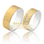 Alianças De Compromisso Em Prata 0,950k Com Ouro Amarelo 18k 0,750