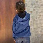Blusa Preto e Azul Marinho Tactel Dupla Face com Zíper, 2 Bolsos, Capuz Regulável, Jaqueta Corta Vento Tactel 