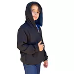 Blusa Preto e Azul Marinho Tactel Dupla Face com Zíper, 2 Bolsos, Capuz Regulável, Jaqueta Corta Vento Tactel 