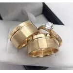 Par de Aliança em Ouro 18k com 12g e 8mm. Aconauto Lisa o Restante Fosca Acompanha 1 Solitario Brinde Folheado a Ouro