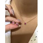 Conjunto Oval Joinha Pink Banhado a Ouro