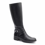 Bota Feminina Em Couro Montaria Cano Longo Detalhe Fivela Preta