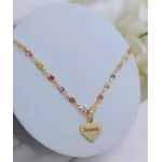 Colar Infantil Personalizado Com Pedras Coloridas Banhado a Ouro