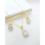 Conjunto Gota Zircônias Banhado a Ouro 