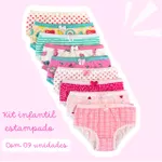 KIT CALCINHA INFANTIL ESTAMPADO - COM 09 UNIDADES