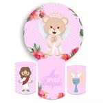 Kit Capa Painel + Trio Cilindros Meu Batizado Rosa