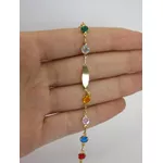 Pulseira Infantil Plaquinha Pedras Coloridas 14cm