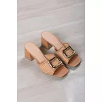 Sandália Tamanco Trama Fivela 7 cm_520- Caramelo
