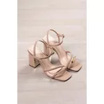 Sandália Salto Bloco Espelhado Detalhe Dourado 10 cm_522- Nude