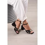Sandália Croco Detalhe Botão Strass FESTA 7 cm_524- Preto