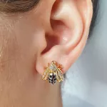 Brinco Folheado a Ouro 18K Abelha Com Zircônia