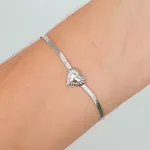 Pulseira Fita Folheada A Prata 925 Coração 
