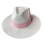 Chapéu Panamá Summer Aba Média Marfim Faixa Rosa
