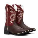 Bota Texana Feminina Bordado Tribal Bege Crazy Horse Café/Fossil Red