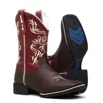 Bota Texana Feminina Bordado Tribal Bege Crazy Horse Café/Fossil Red