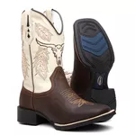 Bota Texana Masculina Bordado 607 Crazy Horse Café/Bege