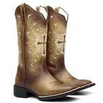 Bota Texana Feminina Bordado A905 Fóssil/Mostarda