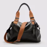 Bolsa grande ombro e transversal Preta com alça em gorgurão REF:DM-24G 