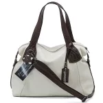 Bolsa media couro legitimo off white com alça marrom ref:DM-02