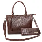 Kit Bolsa couro legitimo croco e carteira chocolate ref:DM-05BCR