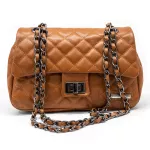 Bolsa Feminina media Couro Legitimo caramelo REF:DM-17M
