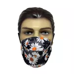 MASCARA KN95 ELASTICO NA ORELHA 3D PRETA COM MARGARIDA BRANCA