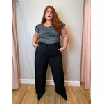 Blusa Manga Babadinho Preta Brilho - Plus Size