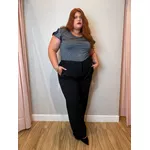 Blusa Manga Babadinho Preta Brilho - Plus Size