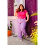 Blusa Manga Babadinho Listrada Rosa - Plus Size